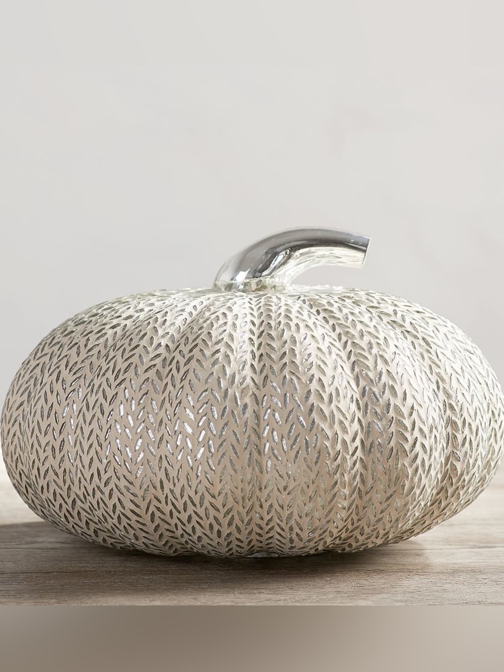 New Pottery Barn Large Glass Mosaic Pumpkin Luminary, Silver